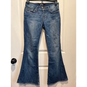 Lucky Brand Lil Maggie Belle Flare Jeans Womens 4/27 Medium Wash Low Rise Blue